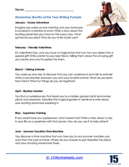 months of the year writing