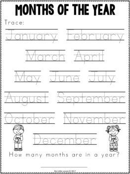 Months of the Year Worksheets