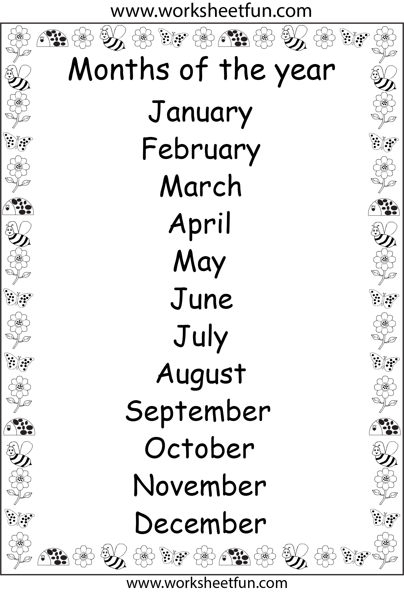 months worksheet for kindergarten