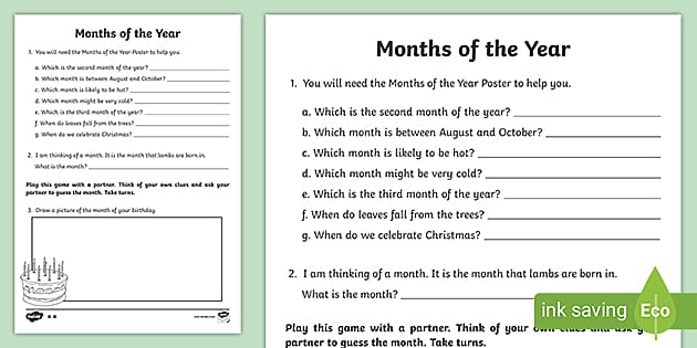 Months of the Year Worksheet - Primary Resources - Twinkl