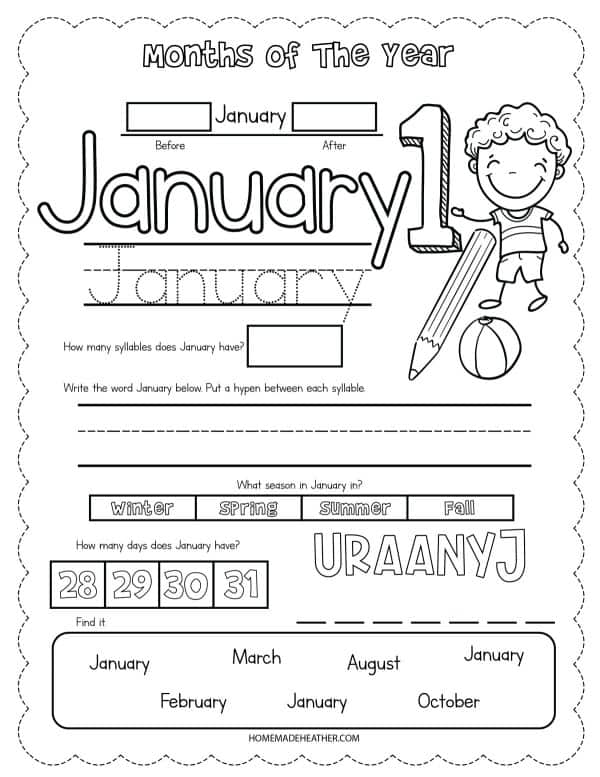 Free Month Printable Worksheets » Homemade Heather