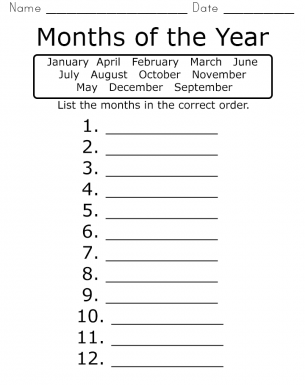 months worksheet printable