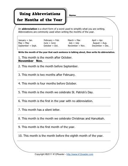 Abbreviations - Months of the Year | Free, Printable Punctuation ...