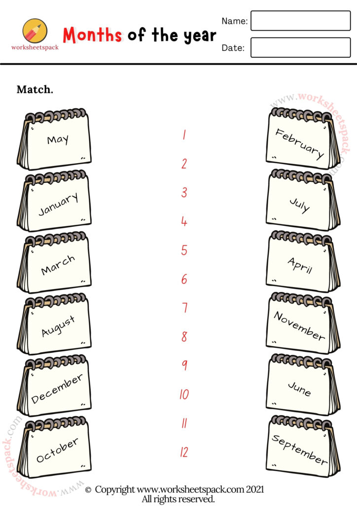 months worksheet printable