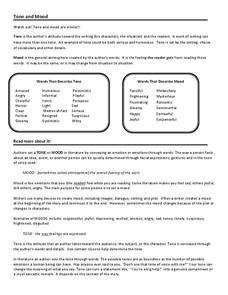 Tone and Mood Worksheet for 8th - 12th Grade | Lesson Planet