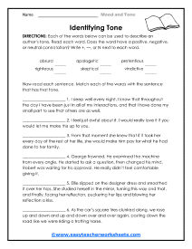 Mood and Tone Worksheets