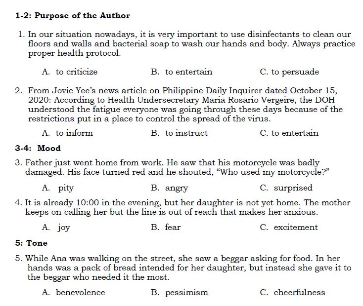 Tone, Mood , Purpose Quiz 1 Interactive Worksheet - Edform
