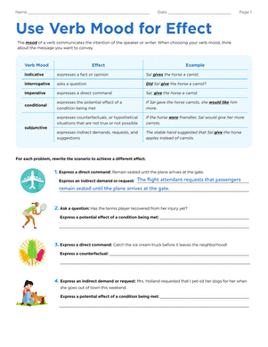 Use Verb Mood for Effect | Worksheet 
