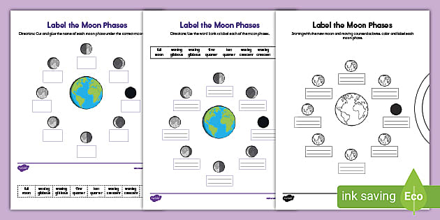 Phases of the Moon Differentiated Labeling Worksheet