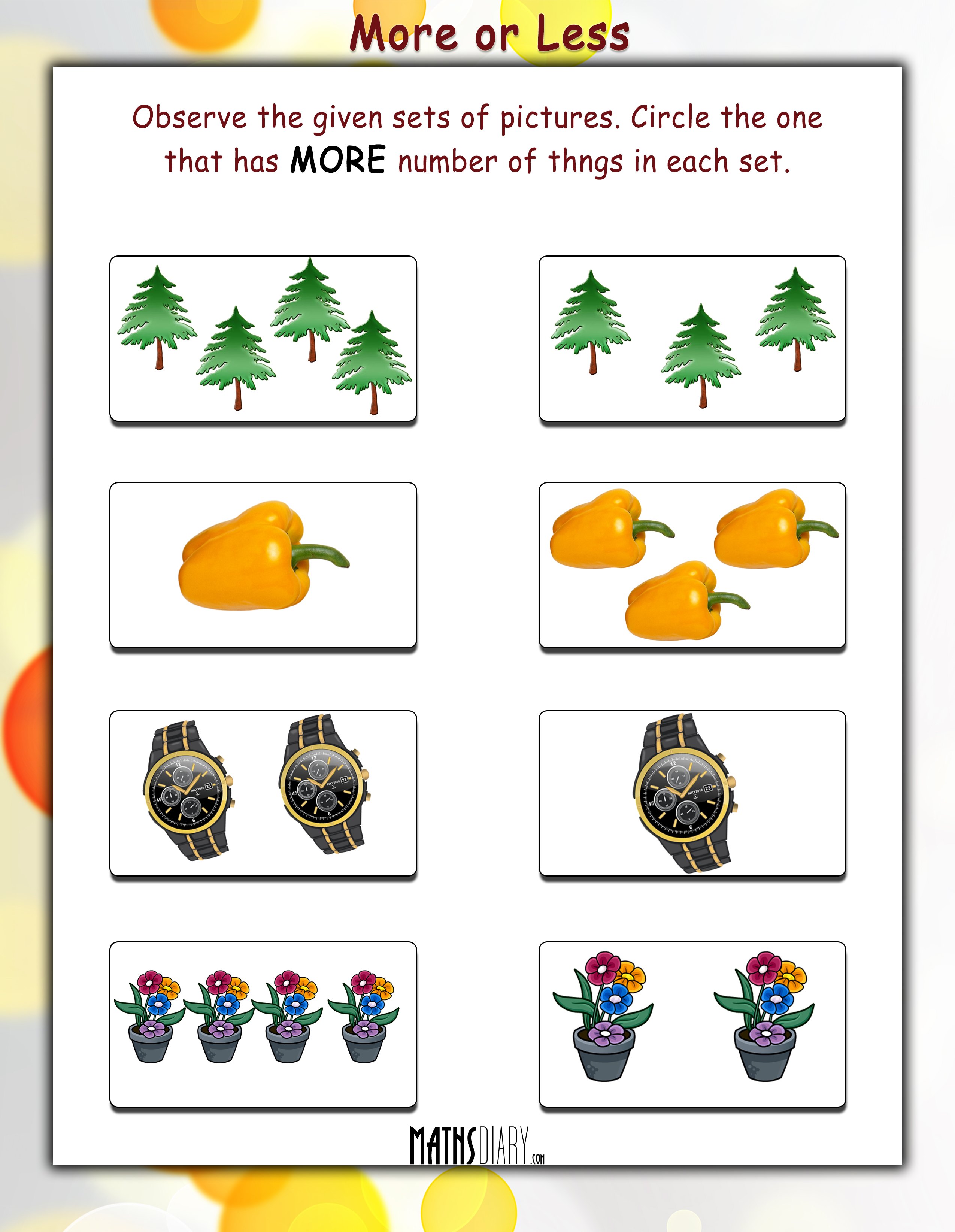 more or less math worksheet