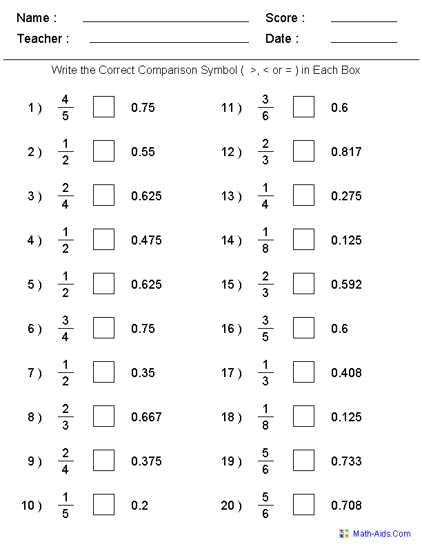 Greater Than Less Than Worksheets - Math-Aids.Com
