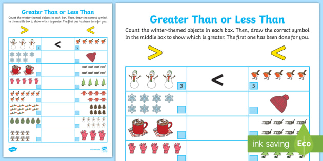 more than less than kindergarten worksheet