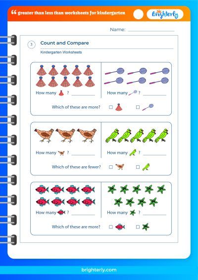 more than less than worksheet kindergarten