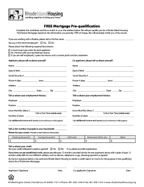 mortgage pre qualification worksheet