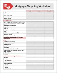 mortgage shopping worksheet
