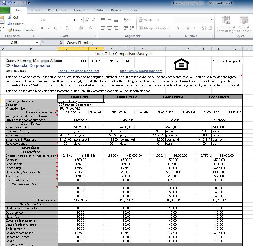 mortgage shopping worksheet
