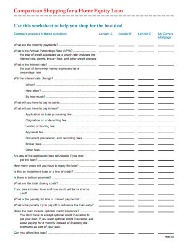 mortgage shopping worksheet
