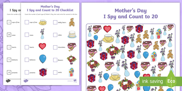 Mothers Day I Spy and Count Activity to 20 (teacher made)