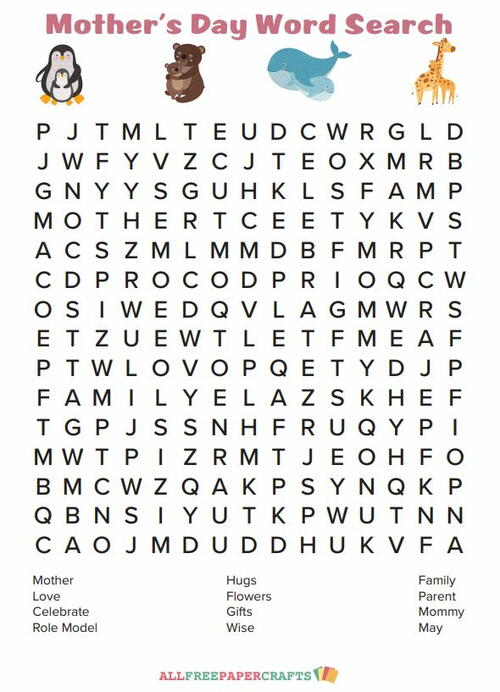 Mothers Day Word Search PDF | AllFreePaperCrafts.com