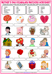 Mothers Day ESL Vocabulary Worksheets