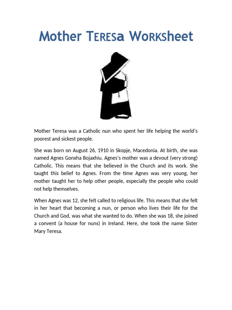 Free mother teresa worksheet, Download Free mother teresa worksheet png