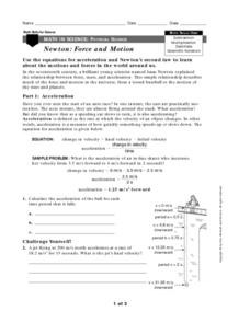 Newton: Force and Motion Worksheet for 9th - 12th Grade | Lesson ...