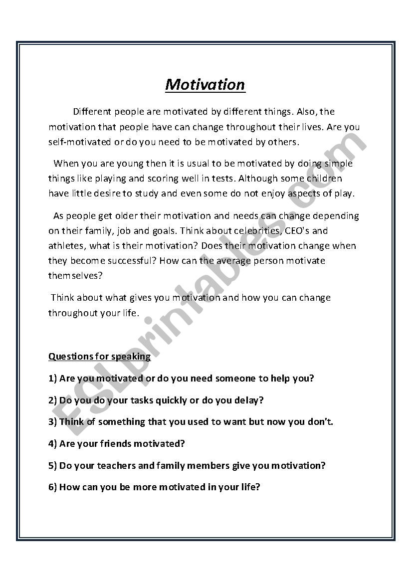 motivation worksheet for adults