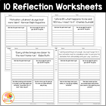 Motivation Quotes Posters and Reflection Worksheets