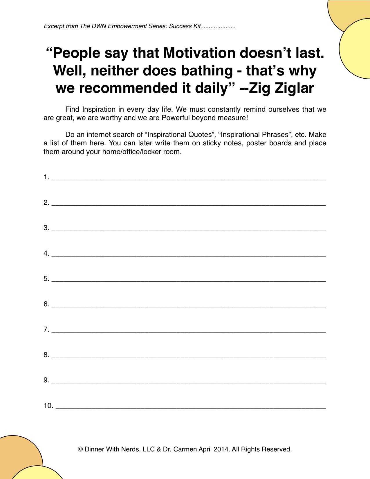 Motivational Quotes Worksheet | Dr. Carmen April