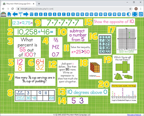 6th Grade Common Core Math Spiral Review for Classroom Projector