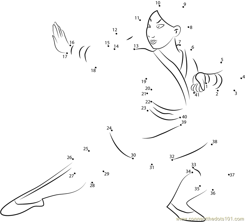 Mulan as Warrior dot to dot printable worksheet - Connect The Dots