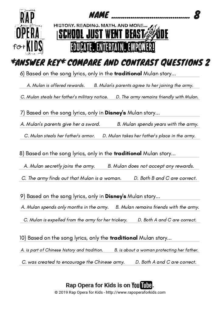 mulan worksheet