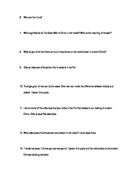 Mulan Worksheet- Ancient Chinese Culture Examples