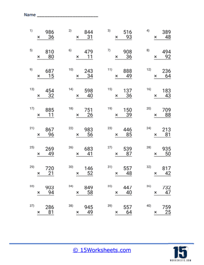 2 digit by 3 digit Multiplication Worksheets - 15 Worksheets Library