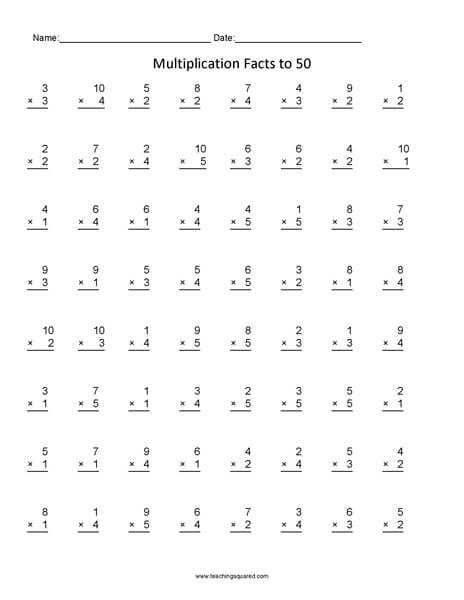 Multiplication Facts to 50 E - Teaching Squared