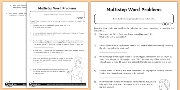 Multi-Step Maths Word Problems Year 6 Worksheet - Twinkl