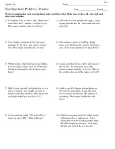 One Step Algebra Problems Lesson Plans &  Worksheets