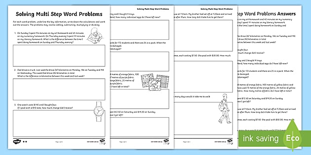 Solving Multi-Step Word Problems Activity (teacher made)