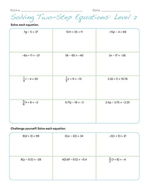 Solving Two-Step Equations: Level 2 | Interactive Worksheet ...