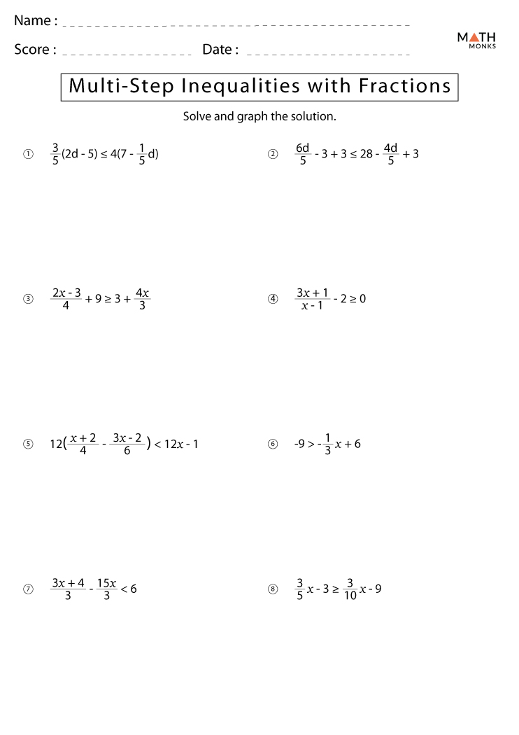 Multi-Step Inequalities Worksheets with Answer Key