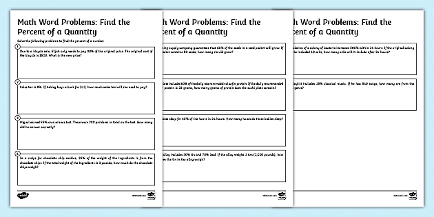 3rd-5th Grade Calculating Percent Math Problems | Twinkl USA