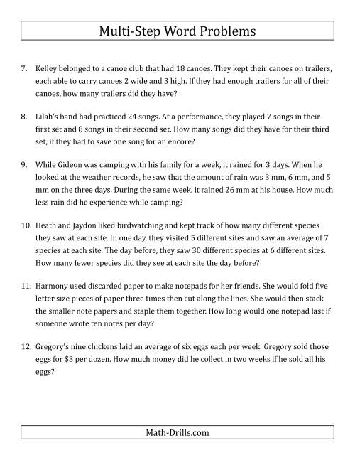 multi step word problem worksheet