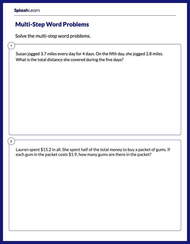 Multi-step Word Problems Worksheets for 4th Graders Online ...