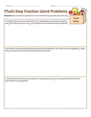 multi step word problems with fractions worksheet