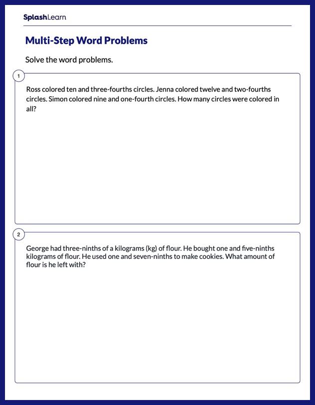 Multi-Step Word Problems on Fractions - Math Worksheets - SplashLearn
