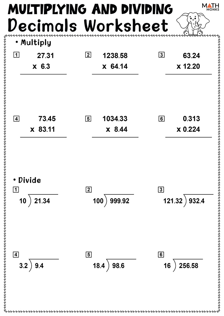 Multiplying and Dividing Decimals Worksheets - Math Monks