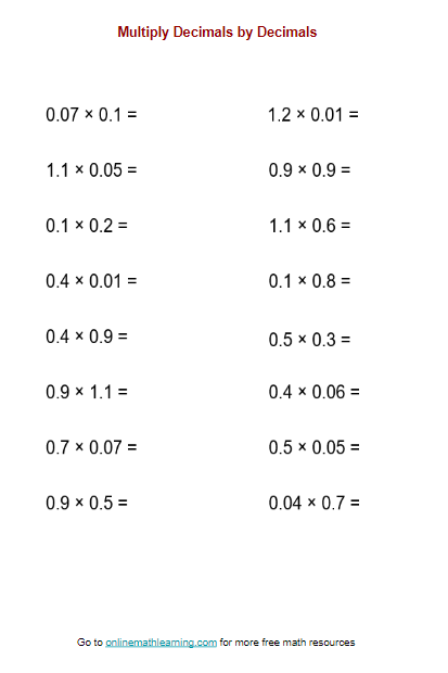 Multiplying Decimals by Decimals (examples, solutions, videos ...