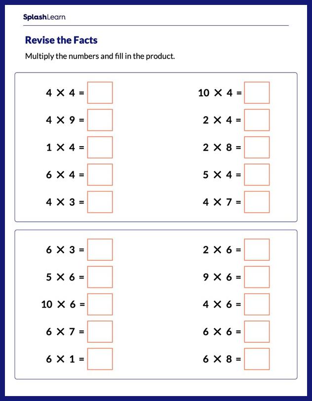 Multiplication Facts - Math Worksheets - SplashLearn