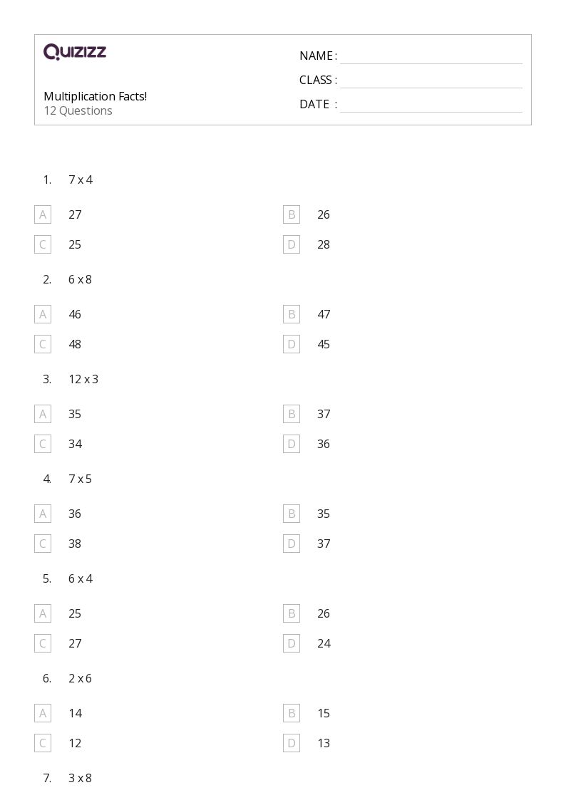 50+ Multiplication Facts worksheets on Quizizz | Free &  Printable