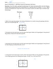 Genetics worksheet 3-- ABO Blood type and Codominant inheritnace ...